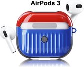 Koffer Case Cover geschikt voor Apple Airpods 3 - Siliconen Blauw - Rood