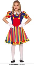 Guirca - Clown & Nar Kostuum - Vrolijke Gekleurde Blije Clown - Meisje - multicolor - 7 - 9 jaar - Carnavalskleding - Verkleedkleding
