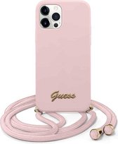 iPhone 12 Pro Max Backcase hoesje - Guess - Effen Roze - Silicone