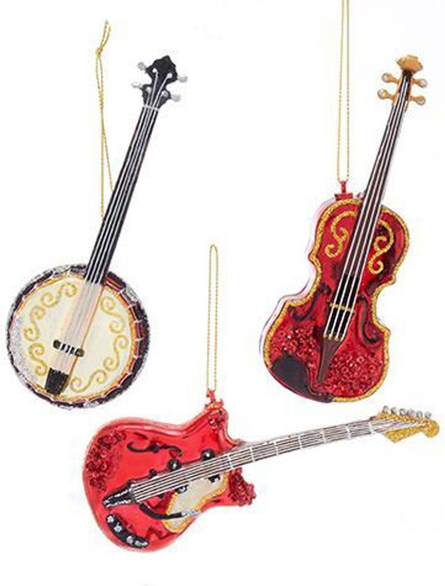 Glas Gitaar, Banjo & Viool Kerst Ornamenten - 1 Willekeurig!!