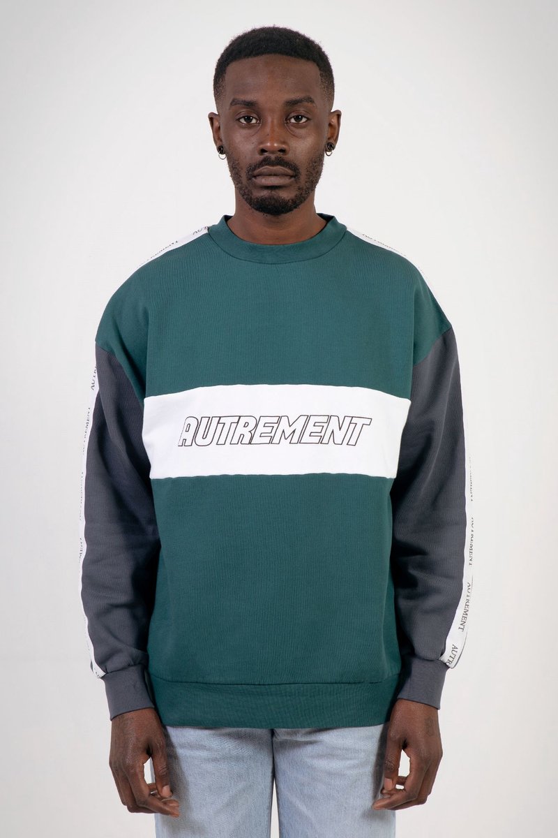 Autrement logo tape Sweater blauw groen maat L - sweater - trui - autrement - kleding - cadeau