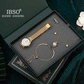 Boerni Aibisino Gouden Horloge, Ring , Armband, oorbellen en Ketting  Goud luxe geschenk set luxe geschenk set | Crystal glas | Romeinse cijfers | Premium kwaliteit uurwerk Quartz