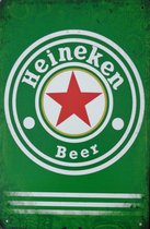 Heineken Wandbord - Bier Reclamebord - Poster - Mancave Decoratie - Tinnen / Metalen Bordje - 30x20cm - Met Ophangplakkers