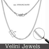 Velini jewels-2MM Cubaanse halsketting-925 Zilver Ketting- roestvrij -45cm +5cm verlengstuk met anker slot
