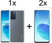 Oppo Reno 6 5G hoesje siliconen case transparant hoesjes cover hoes - 2x Oppo Reno 6 5G screenprotector