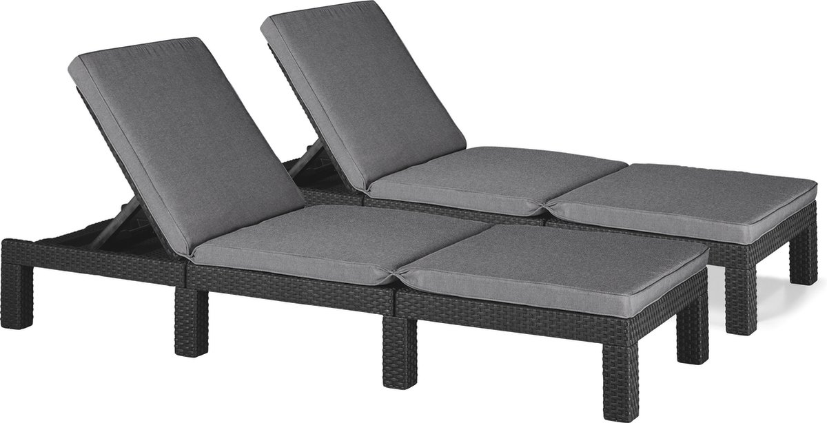 Bol.com Allibert Daytona Deluxe Ligbed - 3 posities - 65x195x25,5cm - 2 stuks - Grafiet aanbieding