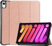 Hoes Geschikt voor iPad Mini 6 Hoes Tri-fold Tablet Hoesje Case - Hoesje Geschikt voor iPad Mini 6 Hoesje Hardcover Bookcase - Rosé goud