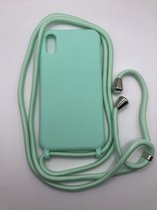 Hoogwaardige Siliconen Backcover met Koord - Geschikt voor iPhone XR - Premium Kwaliteit TPU Siliconen backcover - Turquoise (Past Alleen XR)