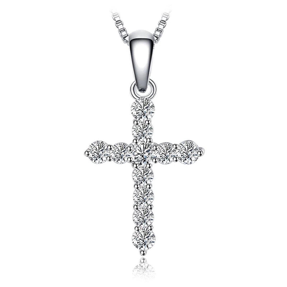 Zilveren Kruis | Hanger Geloof | Zonder ketting | Ingezet met Zirkonia | Sieraad Moederdag / Valentijn Cadeau | Sterling zilver 925 | RomyStones