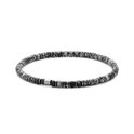 Herenarmband met grijs gevlekte kralen en cilindervormige zwarte kralen.