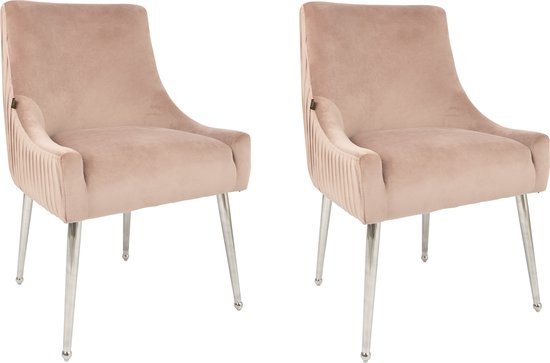 Lot de 6 chaises de Chaises de salle à manger Velours Rose dos côtelé -  pieds argentés... | bol.com