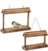 Relaxdays vogelvoederhuisje hangend - set van 2 - houten voederhuisje - kleine tuinvogels