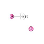 Joy|S - Zilveren ronde oorbellen - 3 mm oorknopjes - kristal roze