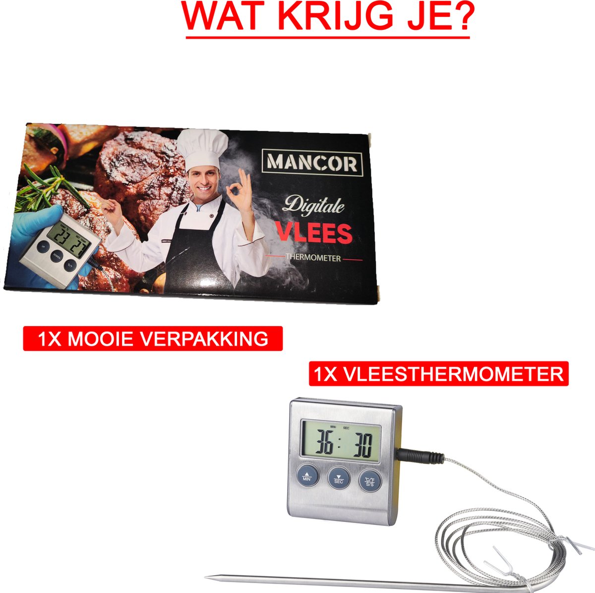 Thermomètre à viande Mancor - Sans fil - Numérique - Avec alarme