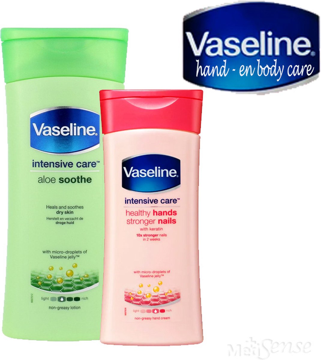 Vaseline Aloe Soothe Bodylotion - 400ml en Vaseline hand- en nagelverzorging - 200ml