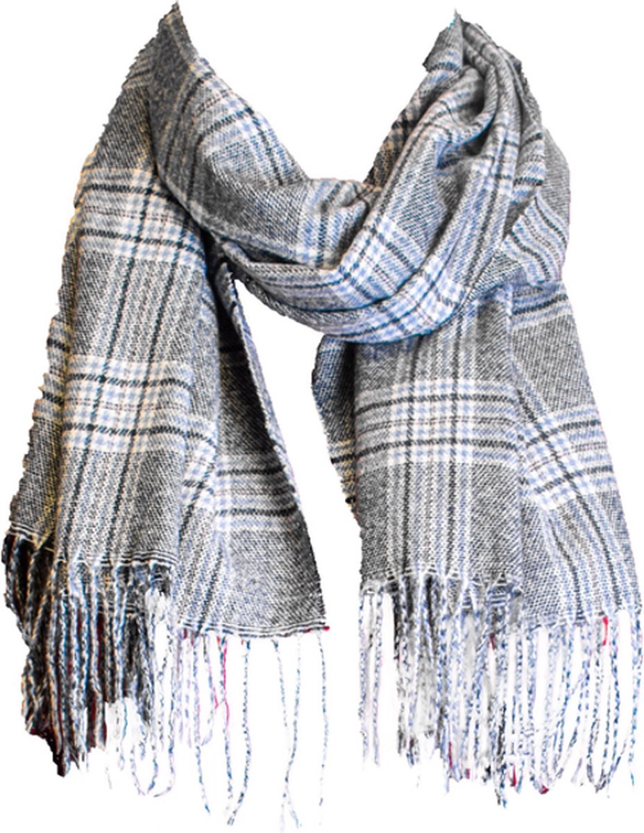 Geruite sjaal | wollen sjaal | diverse kleuren | 200 cm | grijs blauw