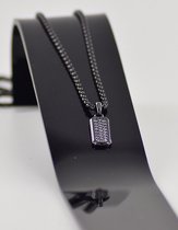 Ketting plaatje met glitters - zwart