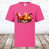 Paarden shirt roze -Fruit of the Loom-122/128-t-shirts meisjes