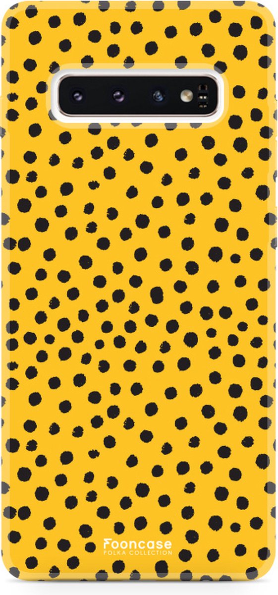 Fooncase Hoesje Geschikt voor Samsung Galaxy S10 Plus - Shockproof Case - Back Cover / Soft Case - POLKA / Stipjes / Stippen / Oker Geel