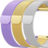Eyzo Milanees Large 3-pack Fitbit Versa, Versa light en Versa 2 Band - Roestvrijstaal - Lichtpaars, Goud en Zilver