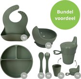 Ik Ben Zo Mooi 7-delige Siliconen Kinderservies set met Bord en Kom met Zuignap - Sage Groen