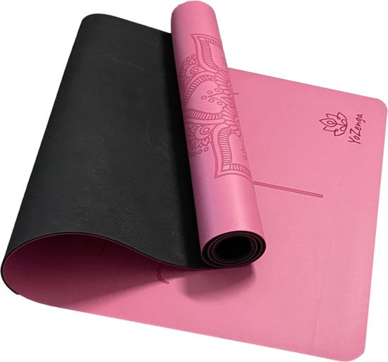 YoZenga Premium Rubber Yoga Mat – Mandala Flower Sweet Pink – sportmat – Fitnessmat – Pro Grip – Extra Breed – Hygiënisch – Inclusief draagriem