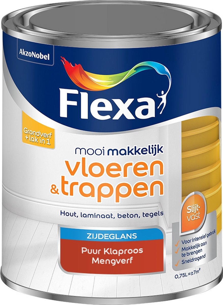 Flexa Mooi Makkelijk Verf - Vloeren en Trappen - Mengkleur - Puur Klaproos - 750 ml