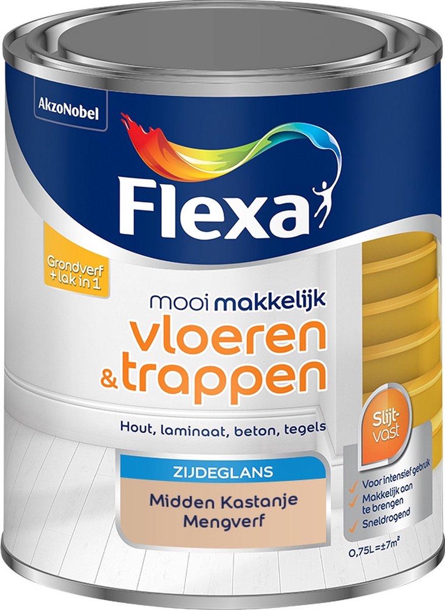 Flexa Mooi Makkelijk Verf - Vloeren en Trappen - Mengkleur - Midden Kastanje - 750 ml
