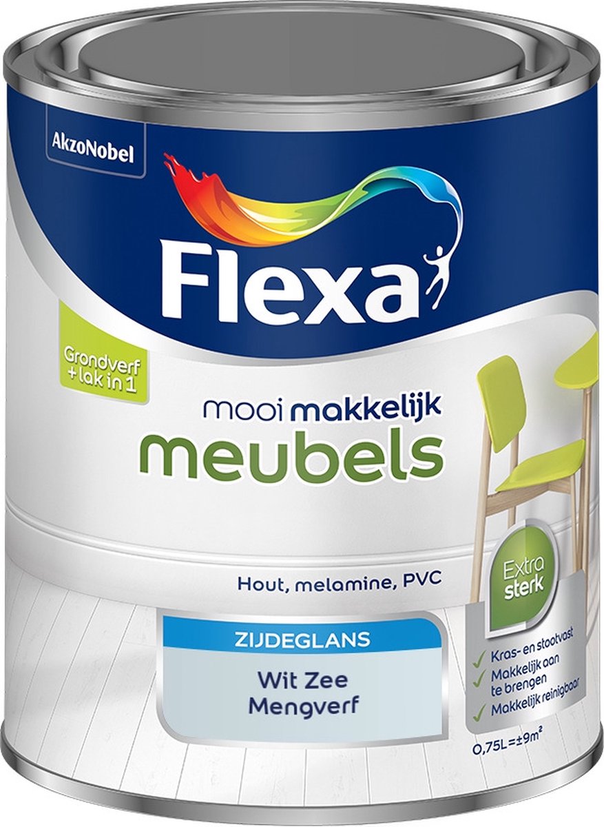 Flexa Mooi Makkelijk Verf - Meubels - Mengkleur - Wit Zee - 750 ml