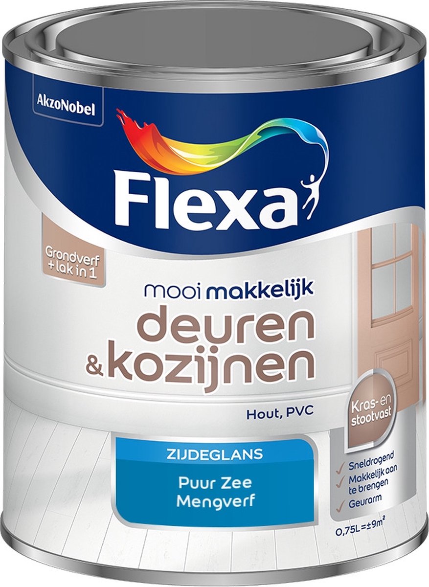 Flexa Mooi Makkelijk Verf - Deuren en Kozijnen - Mengkleur - Puur Zee - 750 ml