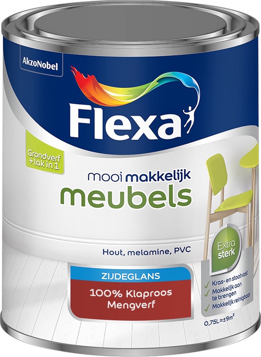 Flexa Mooi Makkelijk Verf - Meubels - Mengkleur - 100% Klaproos - 750 ml