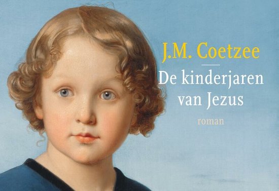Boekcover met een schilderij van een jong kind met krullend blond haar en blauwe ogen, met de titel 'De kinderjaren van Jezus'.