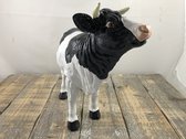 Mooie polystone sculptuur van een melk koe zwart-bond, mooi beeld.