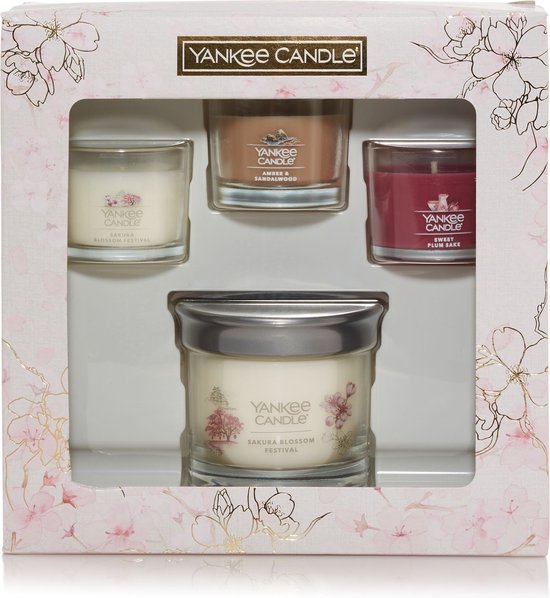 Yankee Candle Coffret cadeau Sakura Blossom Festival - Petit gobelet et 3 bougies déposées