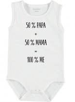 Baby Rompertje met tekst '50% papa+ 50% mama= 100% me' | mouwloos l | wit zwart | maat 62/68 | cadeau | Kraamcadeau | Kraamkado