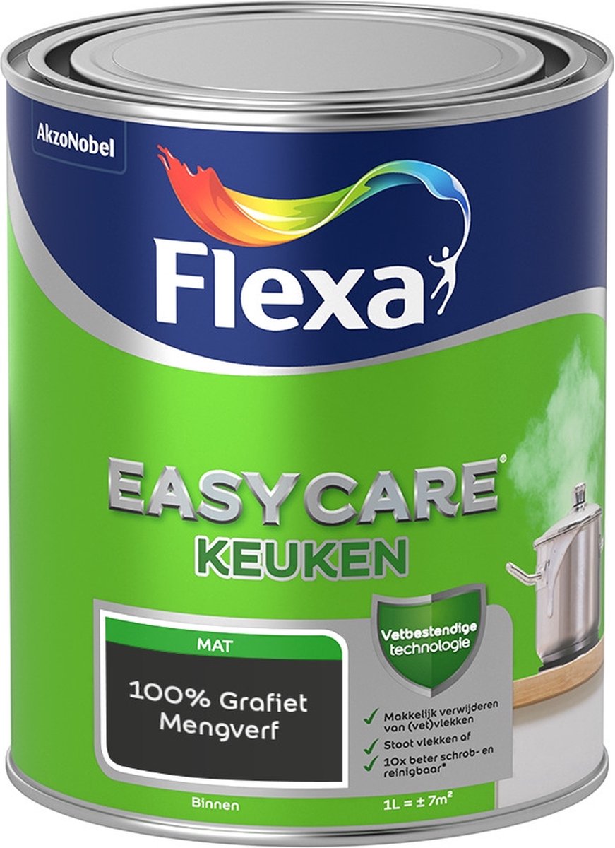 Flexa Easycare Muurverf - Keuken - Mat - Mengkleur - 100% Grafiet - 1 liter