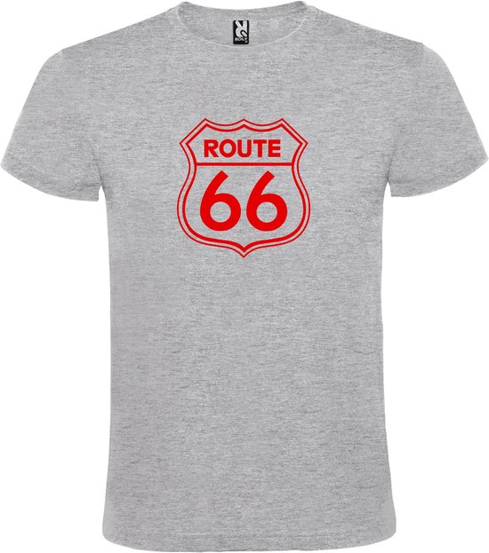 Grijs t-shirt met 'Route 66' print Rood  size XXL
