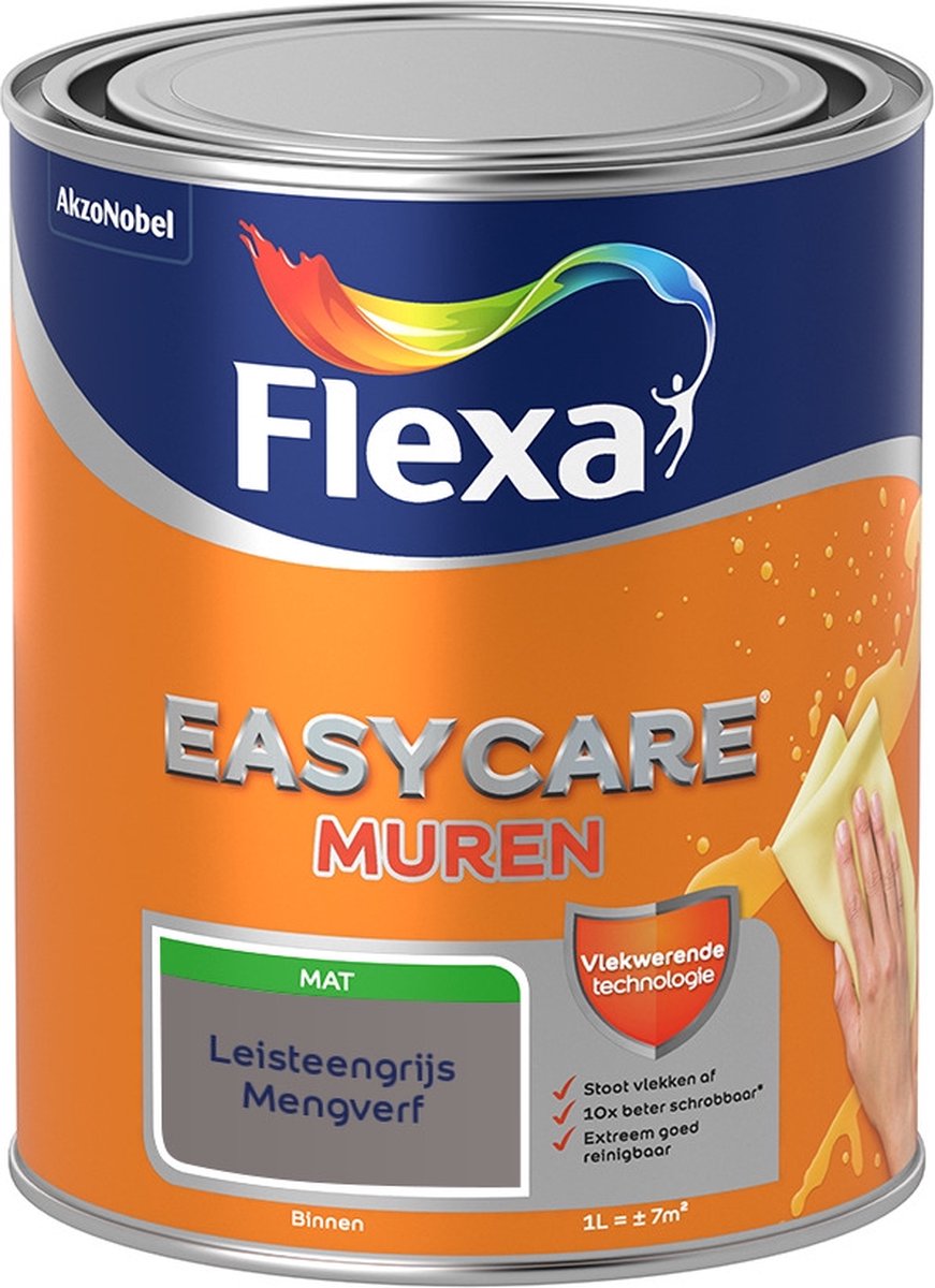 Flexa Easycare Muurverf - Mat - Mengkleur - Leisteengrijs - 1 liter
