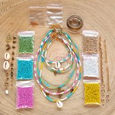 Zelf sieraden maken kralen pakket - Kettingen en enkelbandjes - 2mm kraal met staaldraad - Groen, turquoise, fuchsia, geel, wit, goud - Kinderen en volwassenen - DIY