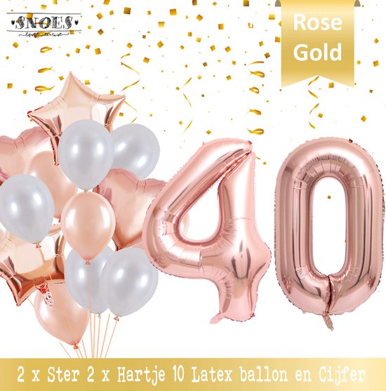 Cijfer Ballon 40 Jaar Rose Gold Pearl Boeket * Hoera 40 Jaar Verjaardag Decoratie Set van 15 Ballonnen * 80 cm Verjaardag Nummer Ballon * Snoes * Verjaardag Versiering * Kinderfeestje * Château Rose* Nummer Ballon 40 * Rose