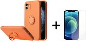 Apple iPhone 13 Pro Back Cover | Telefoonhoesje | Ring Houder | Oranje + 1x Screenprotector