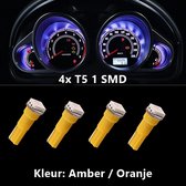 4x T5 (1 LED) Amber / Oranje  CANBus Led Lamp 4-Stuks | 5050 | T5L200A | 2200K | 205 Lumen | 12V | 1 SMD | Verlichting | W3W W1.2W Led Auto-interieur Verlichting Dashboard Warming