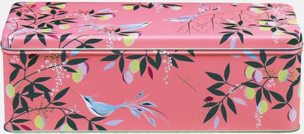 Sara Miller London - Bewaarblik Orchard Songbirds - Koraalroze - Rechthoek - Blik - 24,5 x 10,5 x 8 cm