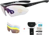 Gepolariseerde Sportbril - Fietsbril Meegekleurde Glazen - Zonnebril Gepolariseerd - Zonnebril Polariserend - UV400 - 5 Lenzen - Zwart