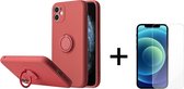 Apple iPhone 13 Mini Back Cover | Telefoonhoesje | Ring Houder | Licht Rood + 1x Screenprotector