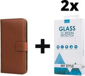 Kunstleer Bookcase Hoesje Met Pasjeshouder iPhone 12 Mini Bruin - 2x Gratis Screen Protector - Telefoonhoesje - Smartphonehoesje