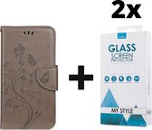 Bookcase Hoesje Vlinders Met Pasjeshouder iPhone 11 Pro Max Grijs - 2x Gratis Screen Protector - Telefoonhoesje - Smartphonehoesje