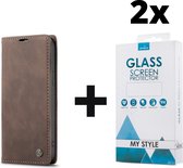 CaseMe Bookcase Pasjeshouder Hoesje iPhone 12 Mini Bruin - 2x Gratis Screen Protector - Telefoonhoesje - Smartphonehoesje