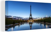 Canvas Schilderij De Eiffeltoren in de avond met een erg heldere lucht in Parijs - 80x40 cm - Wanddecoratie