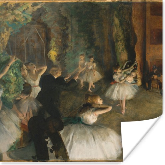 Poster De repetitie van het ballet op het podium - Schilderij van Edgar Degas